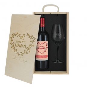 Petit Coffret Vin Chaud (rouge, carton, papier, film, verre, rotin,  biscuits, vin chaud, 1120g) comme cadeaux publicitaires Sur