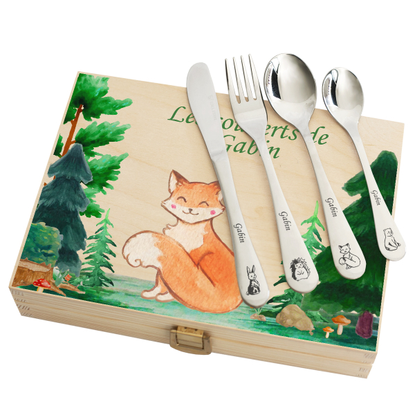 Coffret forêt et ses couverts personnalisés