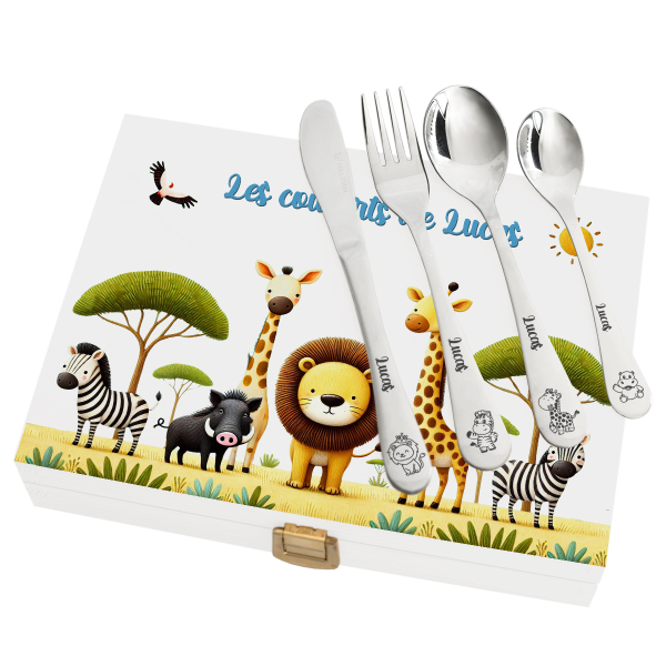 Coffret de couverts pour enfant personnalisés Safari