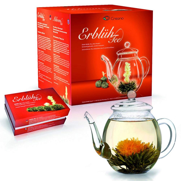 Coffret théière et 6 fleurs de thé vert
