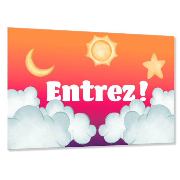 Plaque de porte enfant personnalisé nuages - fond couleur insta