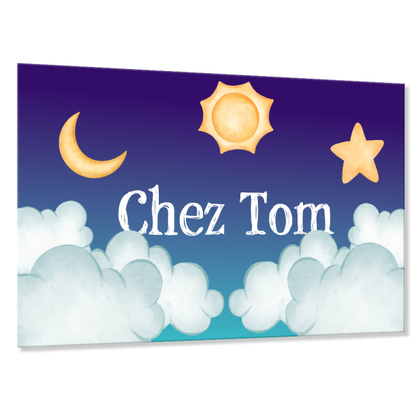 Plaque de porte enfant personnalisé nuages - fond couleur nuit