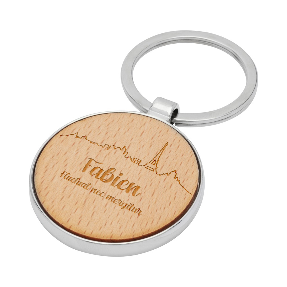 Porte-clés gravé prénoms médaille personnalisée bois ronde pour les  amoureux